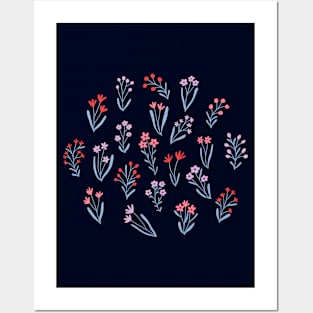 Tiny flowers - Dark blue Posters and Art